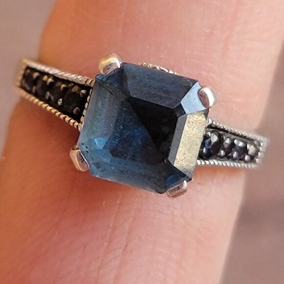 Designer SIRI USA 925 sterling silver asher cut topaz prong set with pave set da - Picture 13 of 16